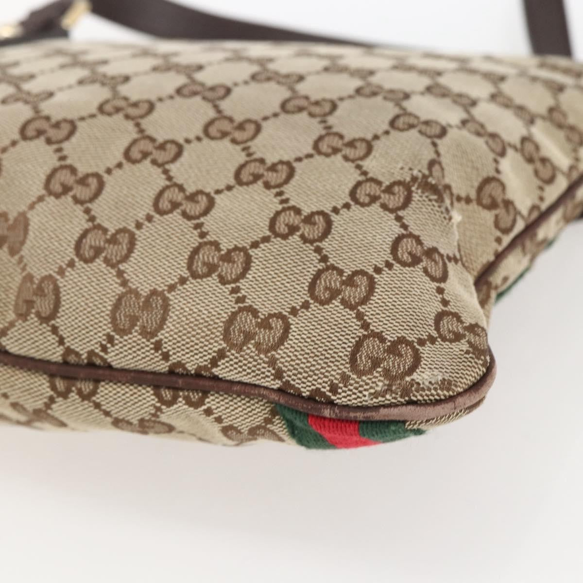 Gucci GUCCI GG Canvas Web Sherry Line Shoulder Bag Beige Gold 144388 Authentic hk3291