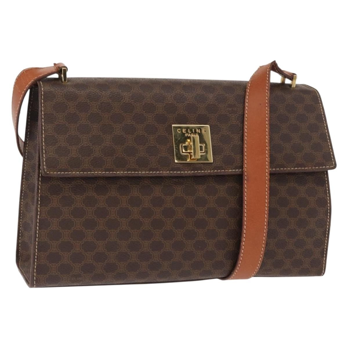 Celine CELINE Macadam Canvas Shoulder Bag PVC Leather Brown Gold Authentic 161521