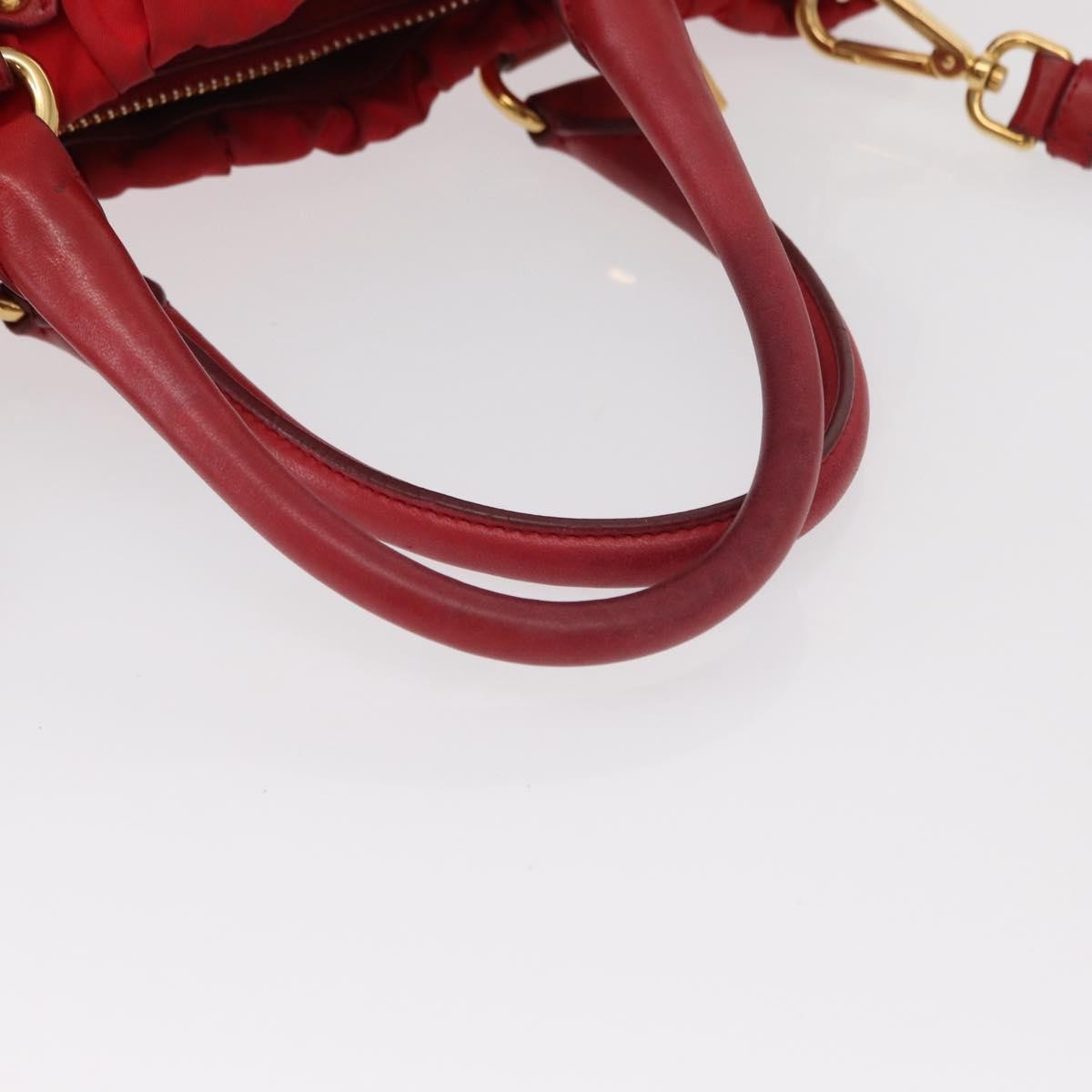 Prada PRADA Hand Bag Nylon Leather 2way Red Gold Authentic 155077