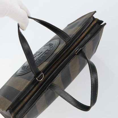 Fendi FENDI Pecan Canvas Hand Bag PVC Black Brown gold Authentic 150002
