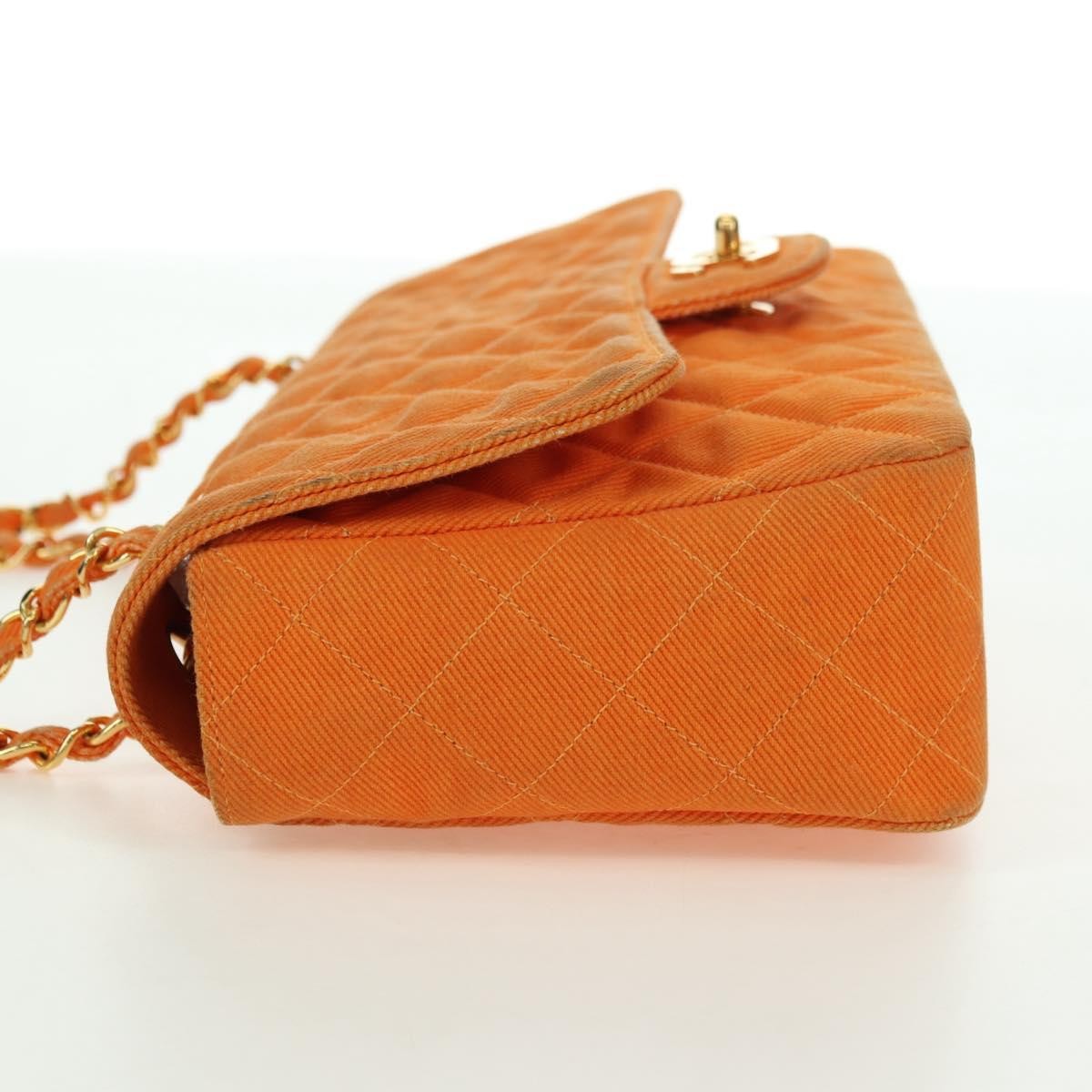 Chanel CHANEL Matelasse 25 Chain Shoulder Bag Corduroy Orange Gold CC Authentic 179800V