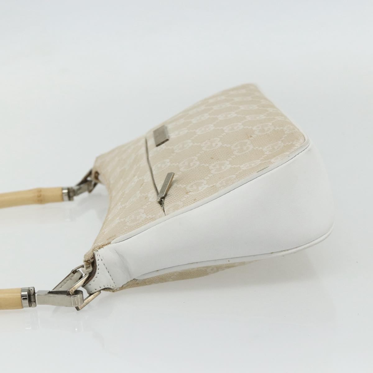 Gucci GUCCI GG Canvas Bamboo Hand Bag Silver Beige 001 3870 Authentic mr2402