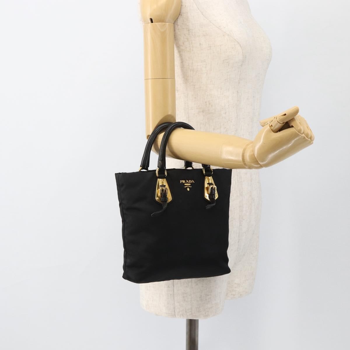Prada PRADA Hand Bag Nylon Black Gold Authentic 175270