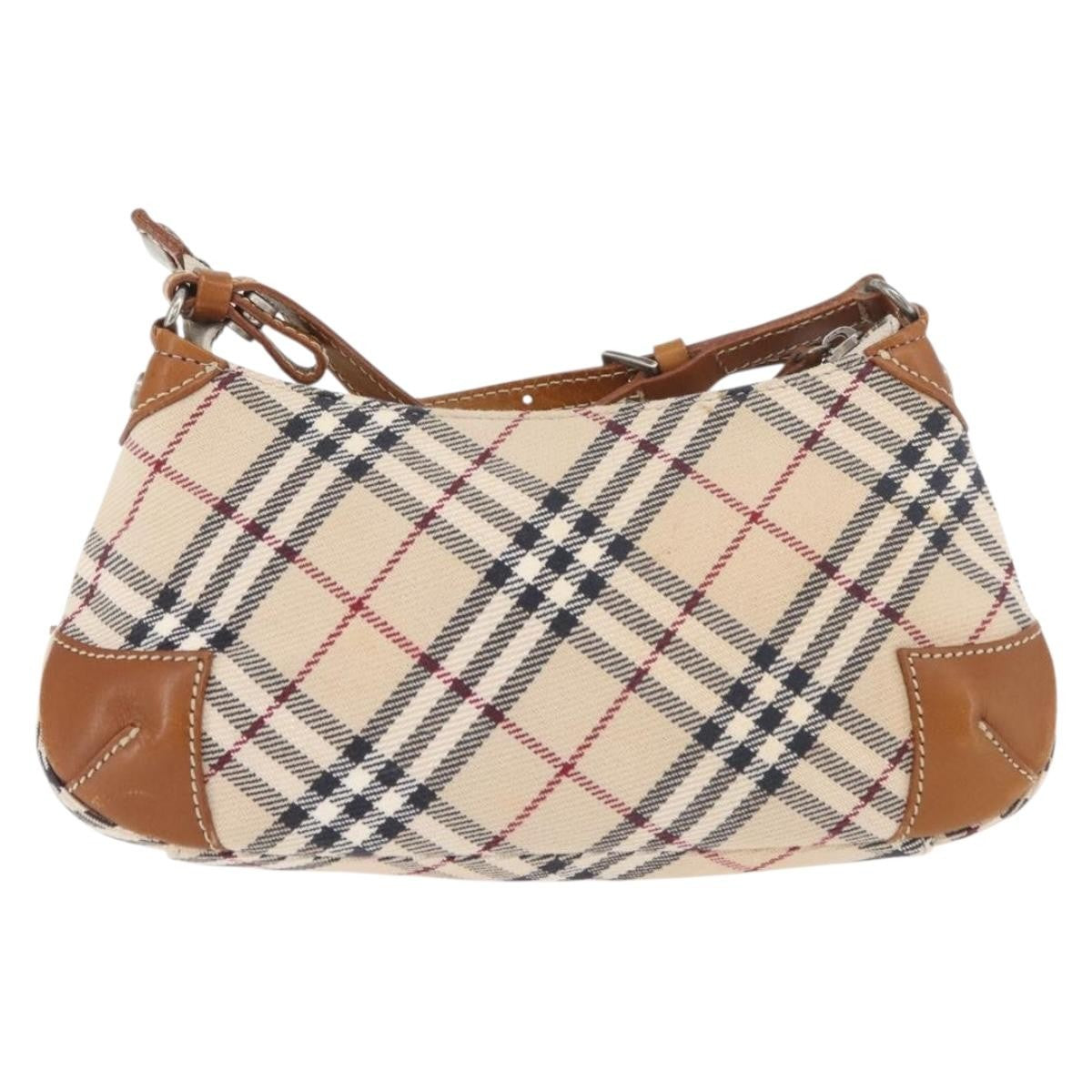 Burberry BURBERRY Nova Check Blue Label Shoulder Bag Canvas Beige Silver Authentic 179380A