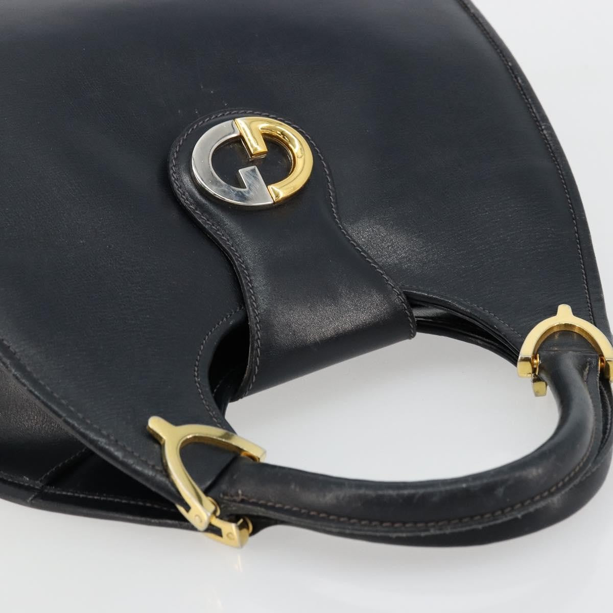 Gucci GUCCI Hand Bag Leather Navy Gold Authentic 177664
