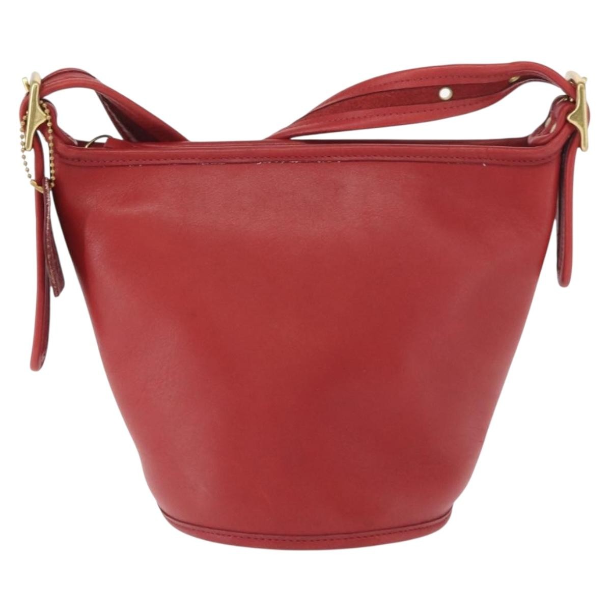 Coach Coach Shoulder Bag Leather Red Gold Authentic 162414