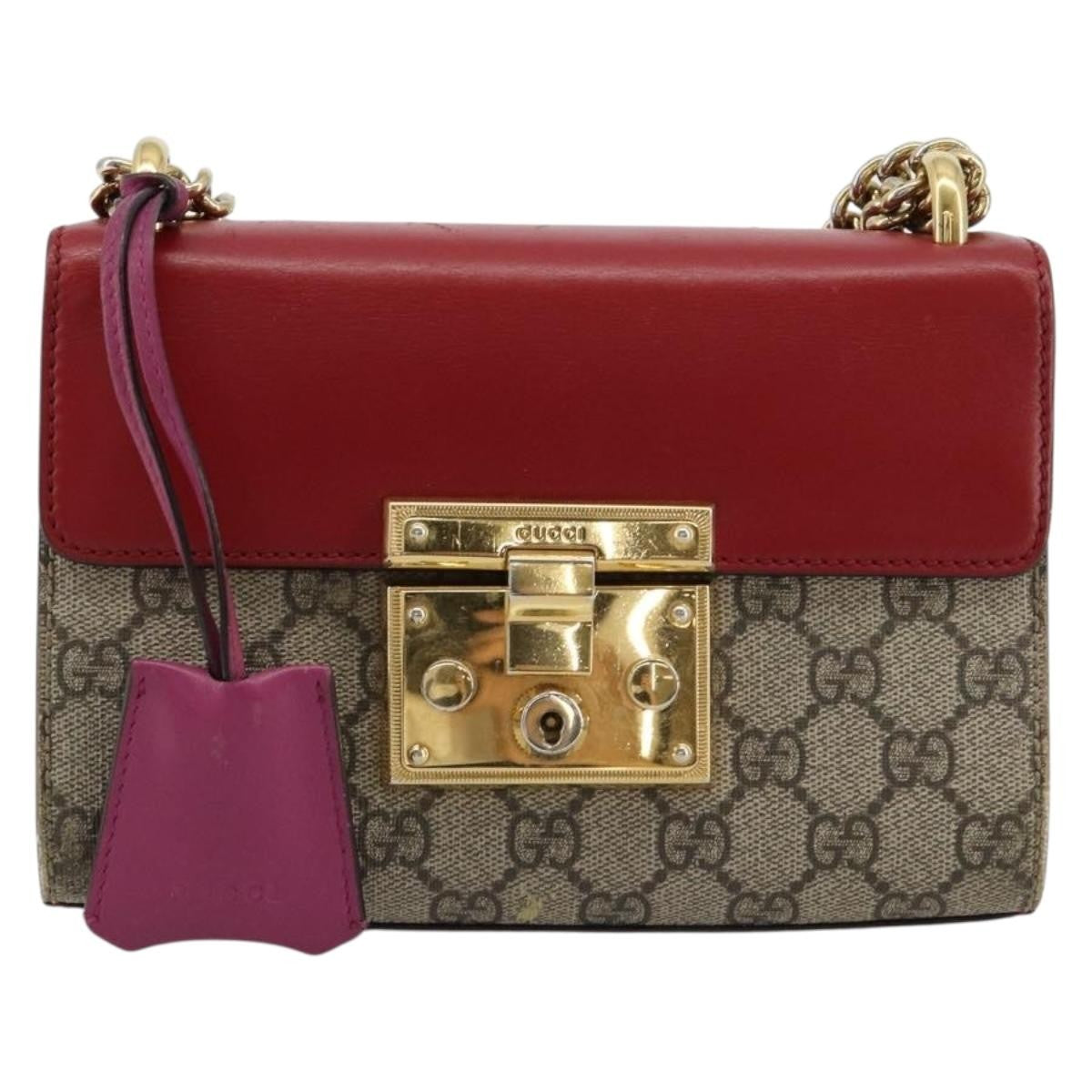 Gucci GUCCI GG Supreme Chain Shoulder Bag PVC Red Gold 409487 Authentic ka4469
