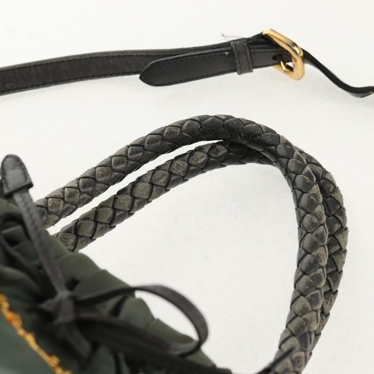 Prada PRADA Hand Bag Nylon 2way Green Gold Authentic 157145