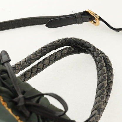 Prada PRADA Hand Bag Nylon 2way Green Gold Authentic 157145