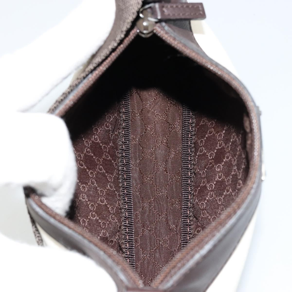 Gucci GUCCI Hand Pouch Bag Canvas Leather Brown White 92821 Authentic 177484A