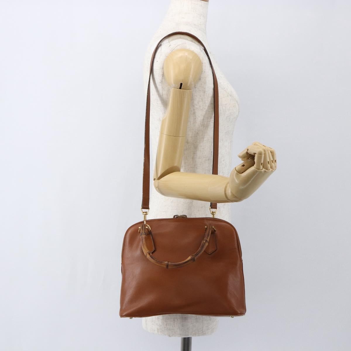 Gucci GUCCI Bamboo Hand Bag Leather 2way Brown Gold 000 1274 0290 Authentic 155221