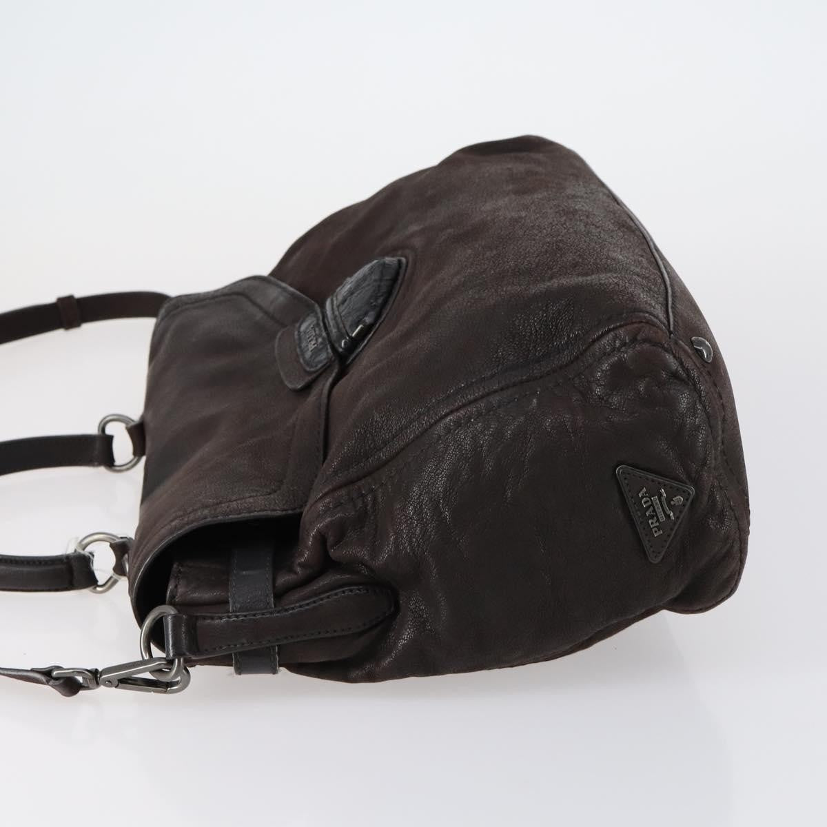 Prada PRADA Hand Bag Leather 2way Brown Silver Authentic 153083