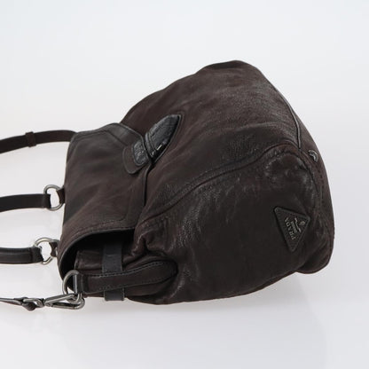 Prada PRADA Hand Bag Leather 2way Brown Silver Authentic 153083