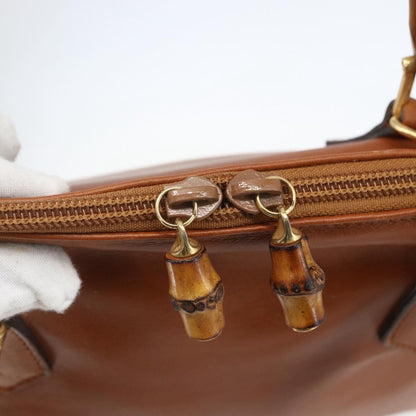 Gucci GUCCI Bamboo Hand Bag Leather 2way Brown Gold 000 1274 0290 Authentic 155221