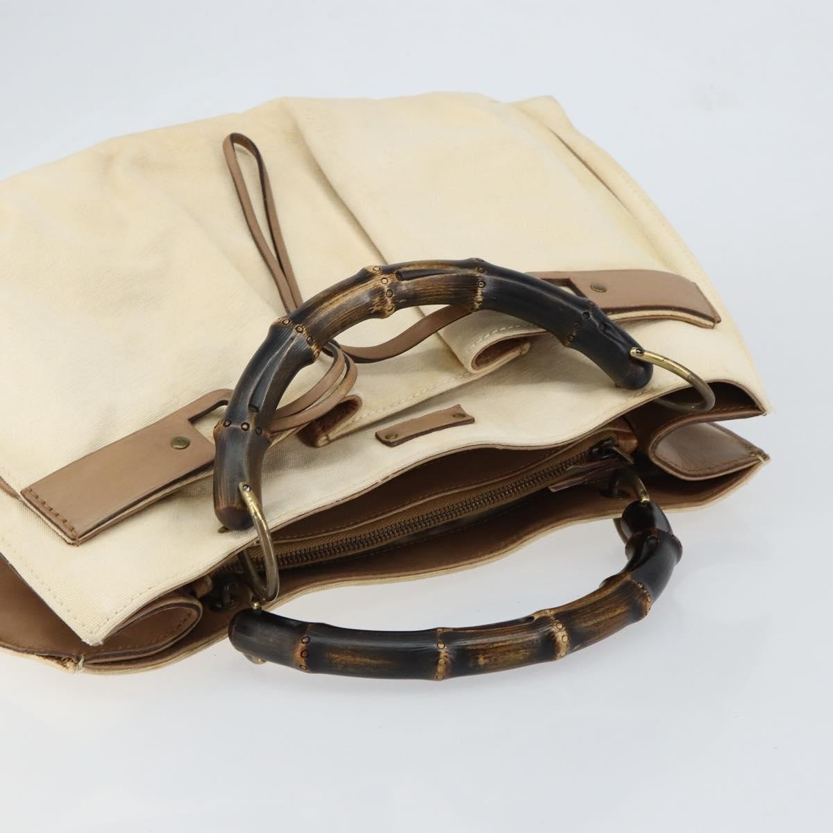 Gucci GUCCI Bamboo Hand Bag Canvas Ivory Gold 109138 Authentic 153356