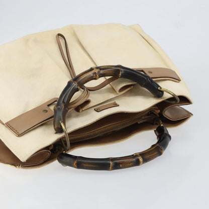 Gucci GUCCI Bamboo Hand Bag Canvas Ivory Gold 109138 Authentic 153356