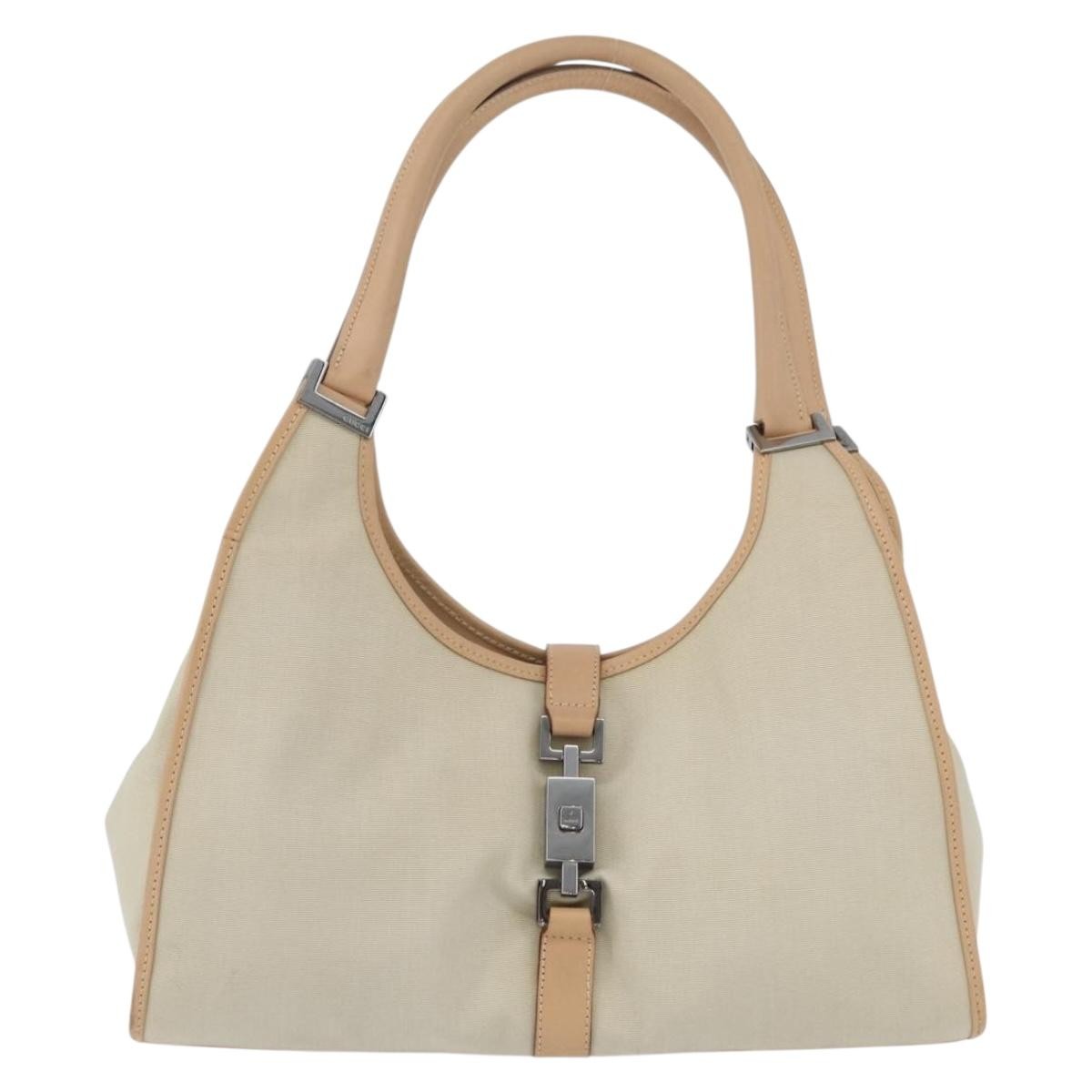 Gucci GUCCI Jackie Shoulder Bag Canvas Leather Beige Silver 002 1067 Authentic fm5084