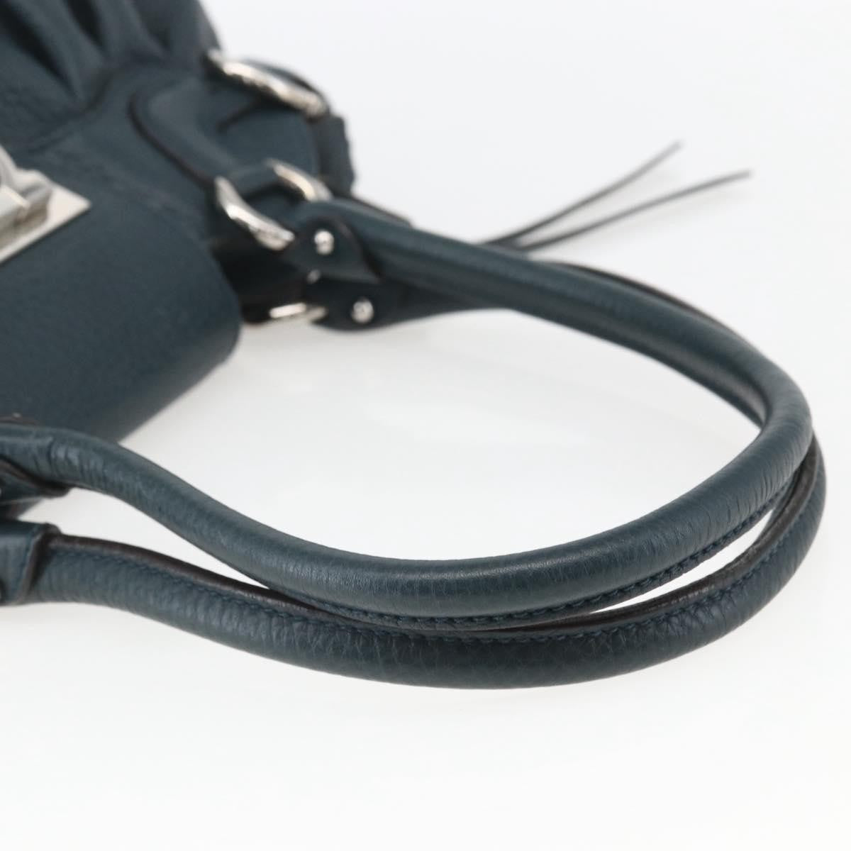 Salvatore Ferragamo Salvatore Ferragamo Gancini Hand Bag Leather Green Silver Authentic 157002