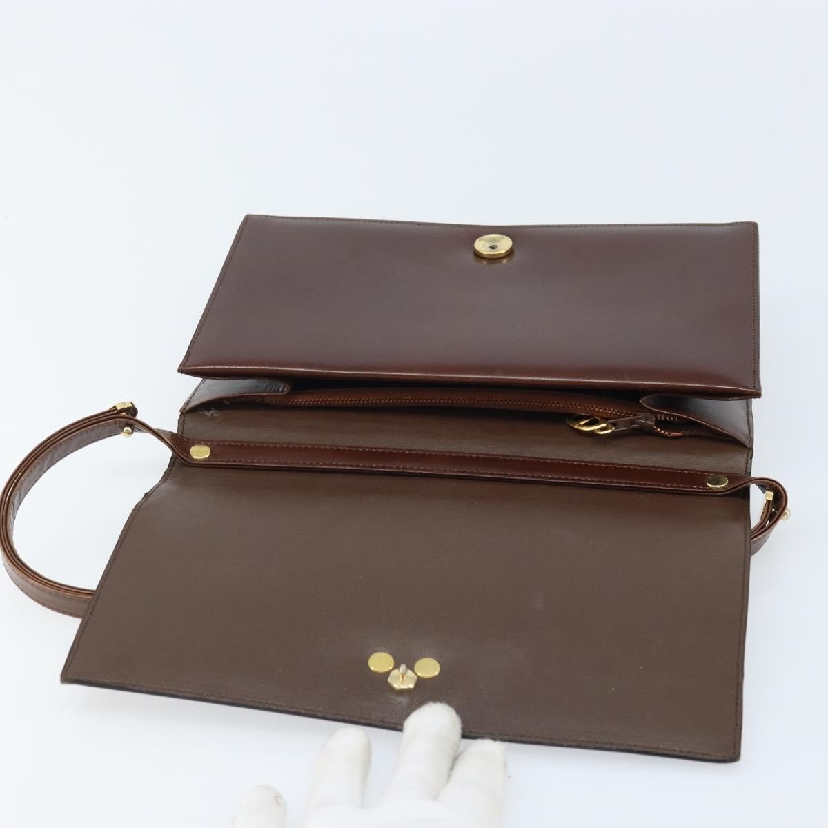 Dior Christian Dior Shoulder Bag Leather Brown Gold Authentic mr2273
