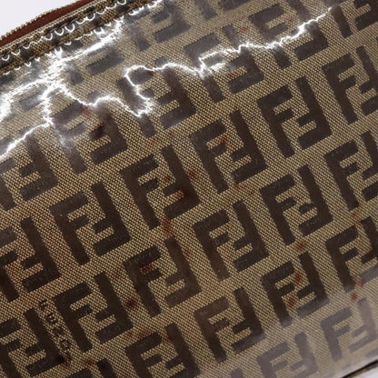 Fendi FENDI Zucchino Canvas Shoulder Bag Coated Canvas Beige Gold Authentic 136436