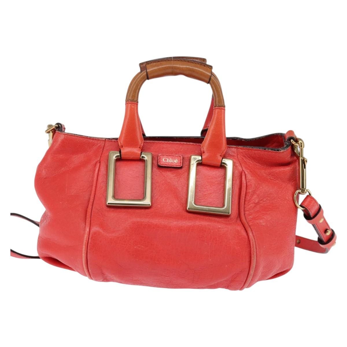Chloé Chloé Chloe Etel Hand Bag Leather 2way Red Gold Authentic th6324