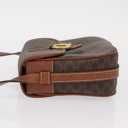 Celine CELINE Macadam Canvas Shoulder Bag PVC Leather Brown Gold Authentic BA9074