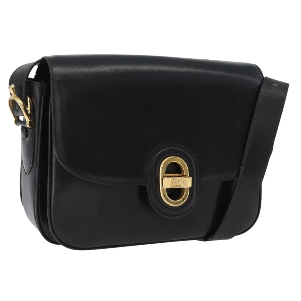 Celine CELINE Horse Carriage Shoulder Bag Leather Black Gold Authentic bs33584