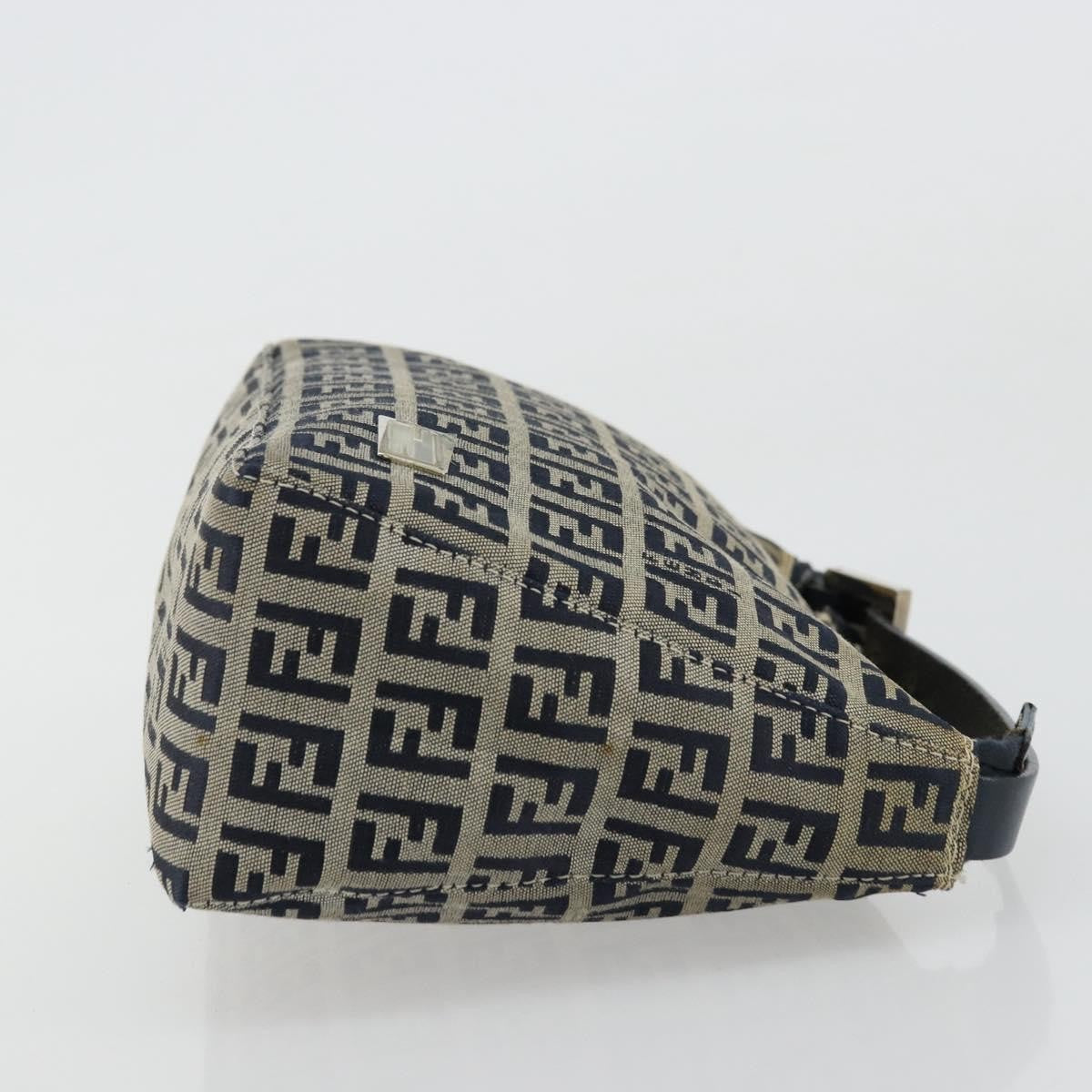 Fendi FENDI Zucchino Canvas Hand Pouch Bag Navy Silver Authentic 177481