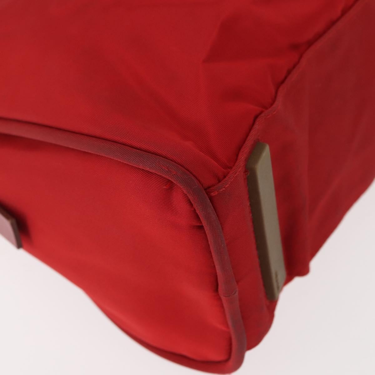 Prada PRADA Hand Bag Nylon Red Gold Authentic ki6141