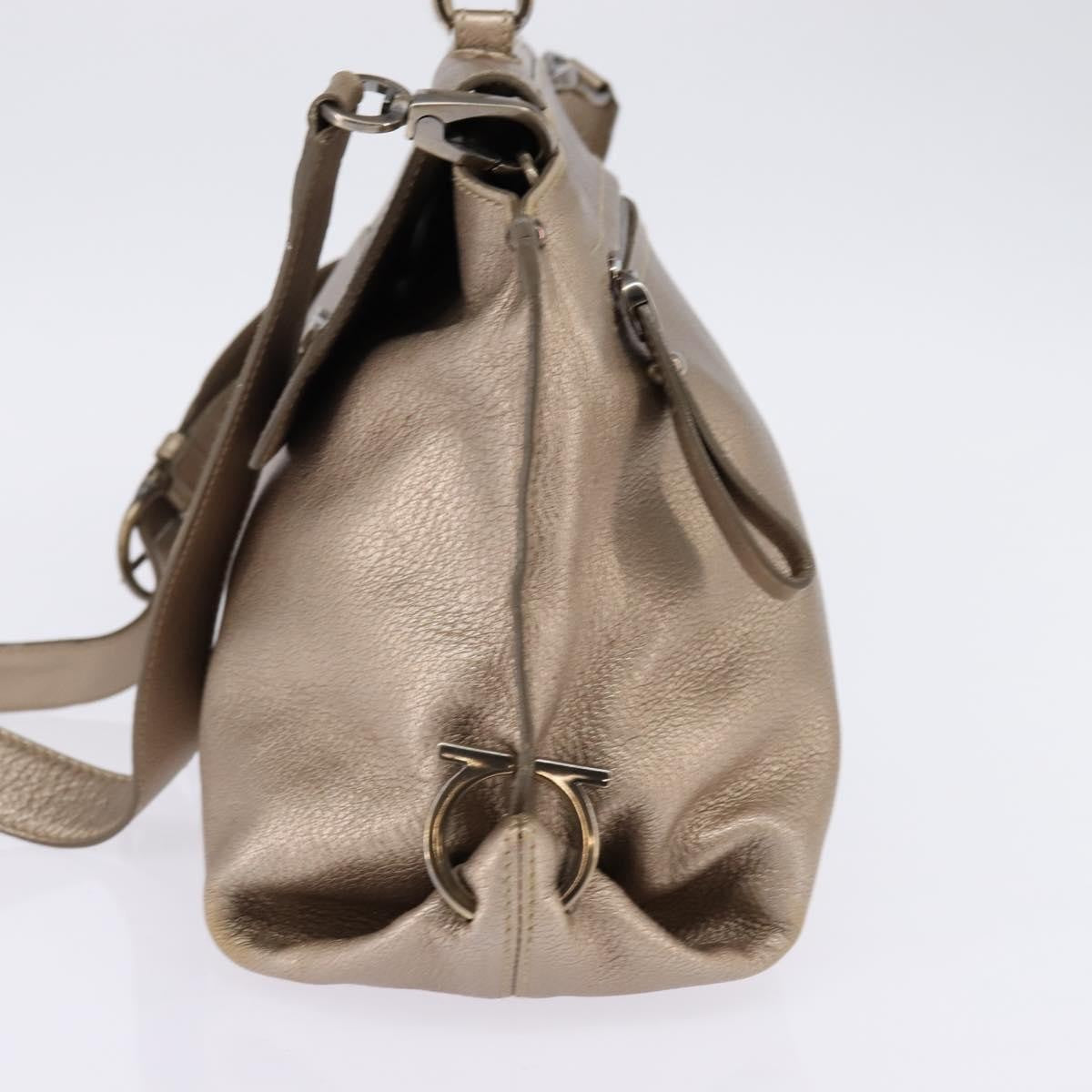 Salvatore Ferragamo Salvatore Ferragamo Gancini Hand Bag Leather 2way Beige Gold Authentic BA5964