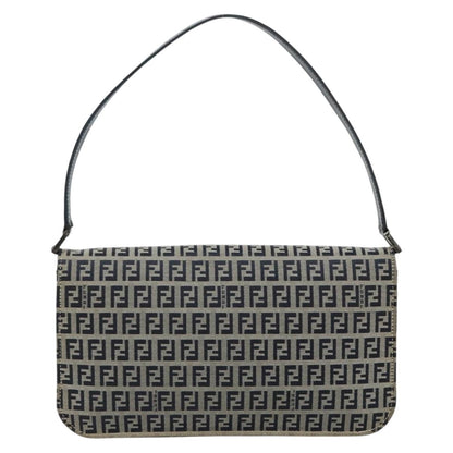 Fendi FENDI Zucchino Canvas Shoulder Bag Navy Silver Authentic 182201V