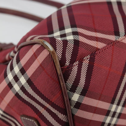 Burberry BURBERRY Nova Check Blue Label Hand Bag Nylon Red Silver Authentic bs34679