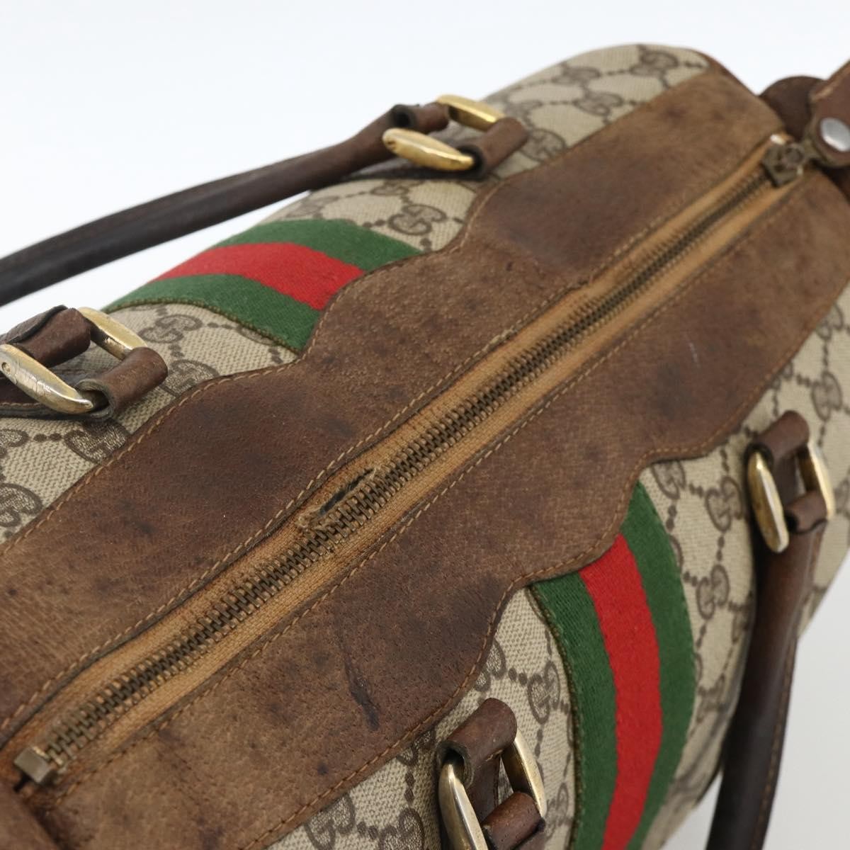 Gucci GUCCI GG Supreme Web Sherry Line Hand Bag PVC Beige Gold Authentic BAZ031