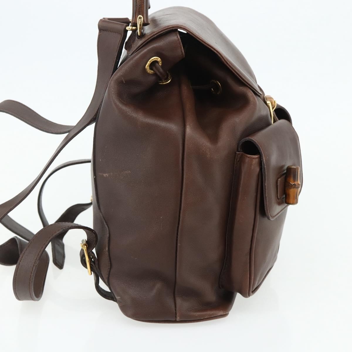 Gucci GUCCI Bamboo Backpack Leather Brown Gold 003 58 0016 Authentic 178057 Bag
