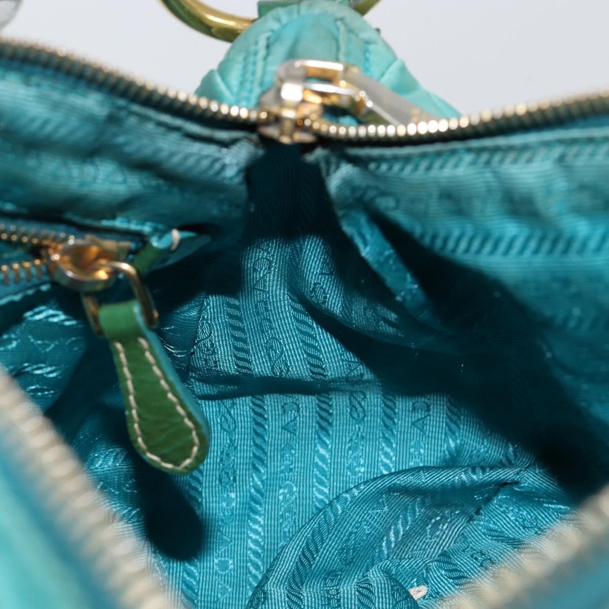 Prada PRADA Shoulder Bag Nylon Turquoise Blue Gold Authentic 148398