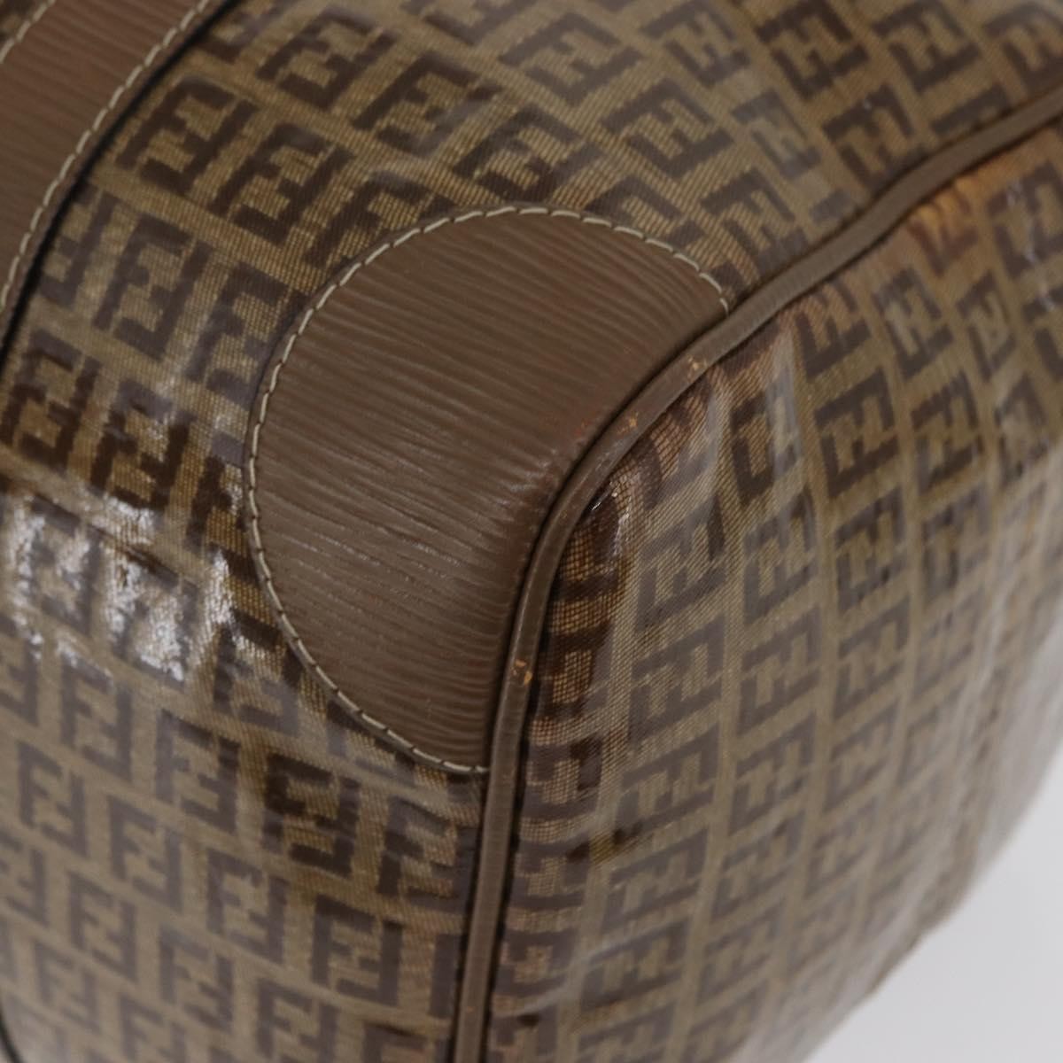 Fendi FENDI Zucchino Canvas Hand Bag PVC 2 Set Brown Authentic ti3754