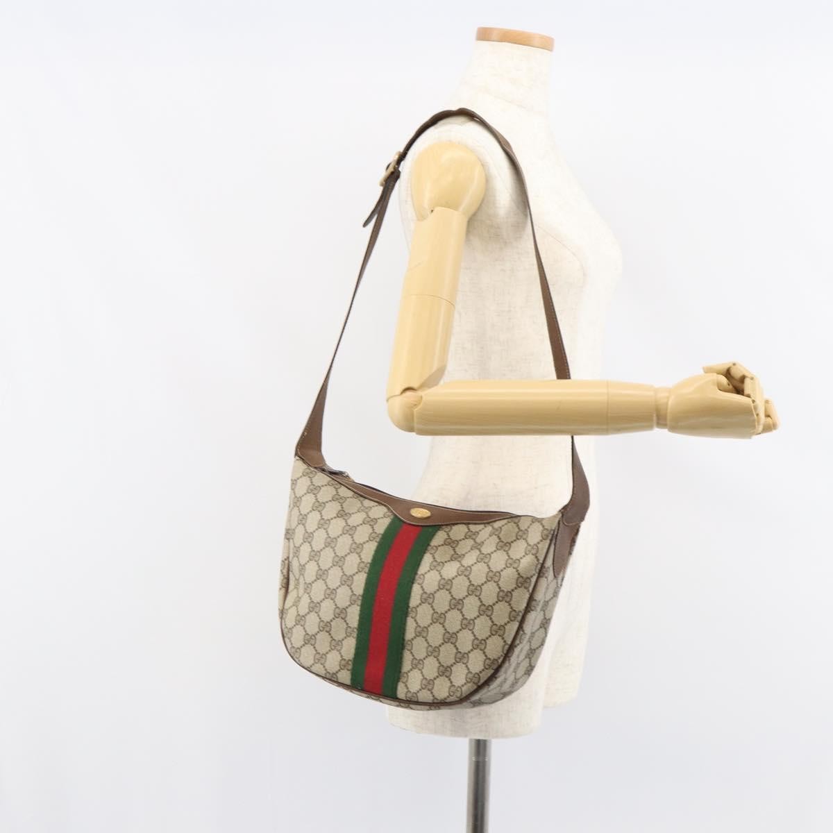 Gucci GUCCI GG Supreme Web Sherry Line Shoulder Bag PVC Beige 001 3840 5 Authentic 156832