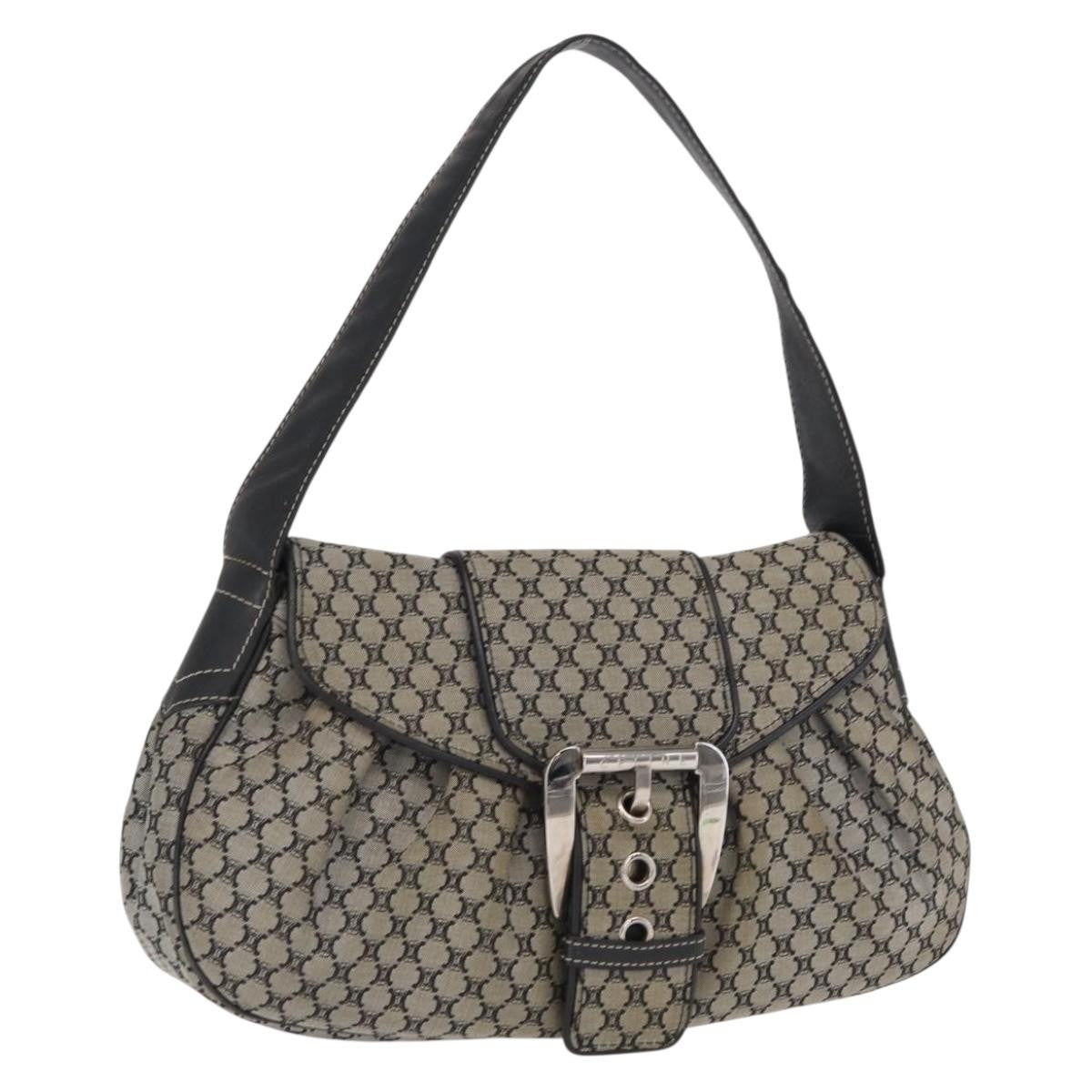 Celine CELINE Macadam Canvas Hand Bag Beige Silver Authentic ep13183