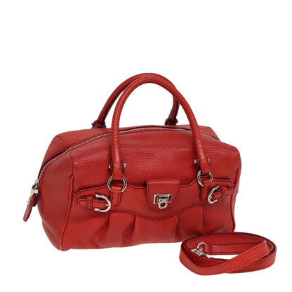Salvatore Ferragamo Salvatore Ferragamo Gancini Hand Bag Leather 2way Red Authentic 78767