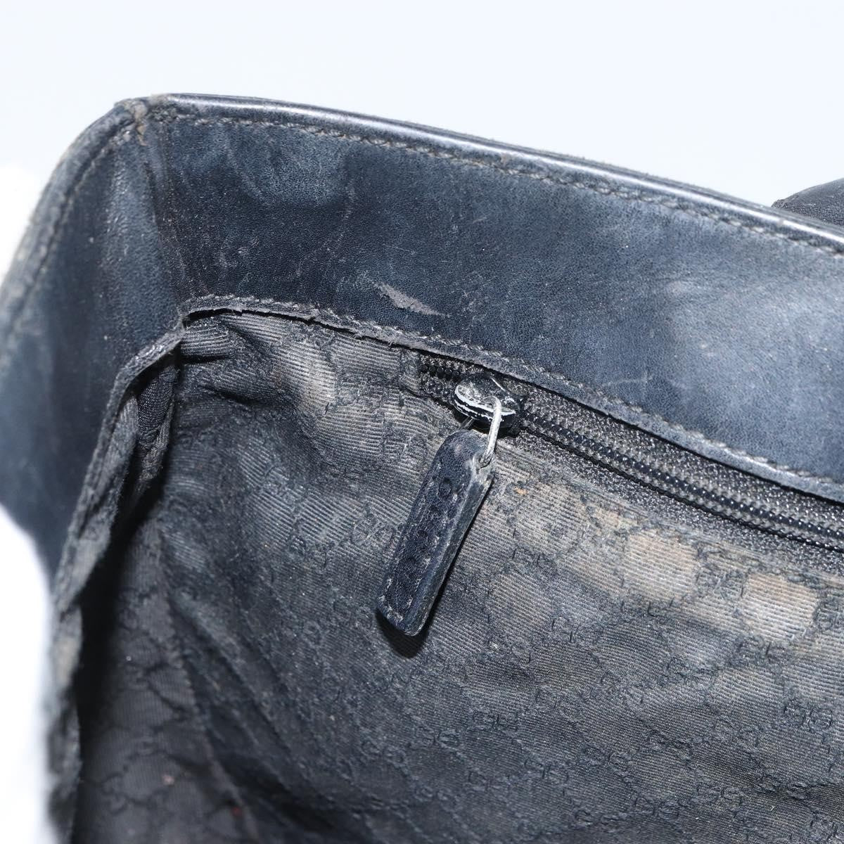 Gucci GUCCI Web Sherry Line Hand Bag Leather Black Silver 73984 Authentic 158386