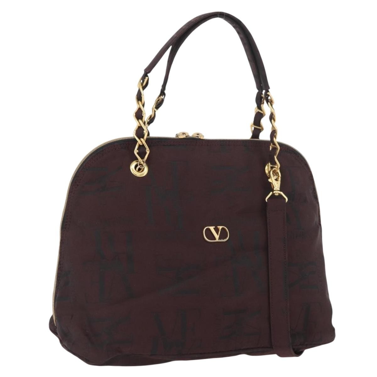 Valentino VALENTINO Chain Hand Bag Nylon 2way Bordeaux Gold Authentic bs34111
