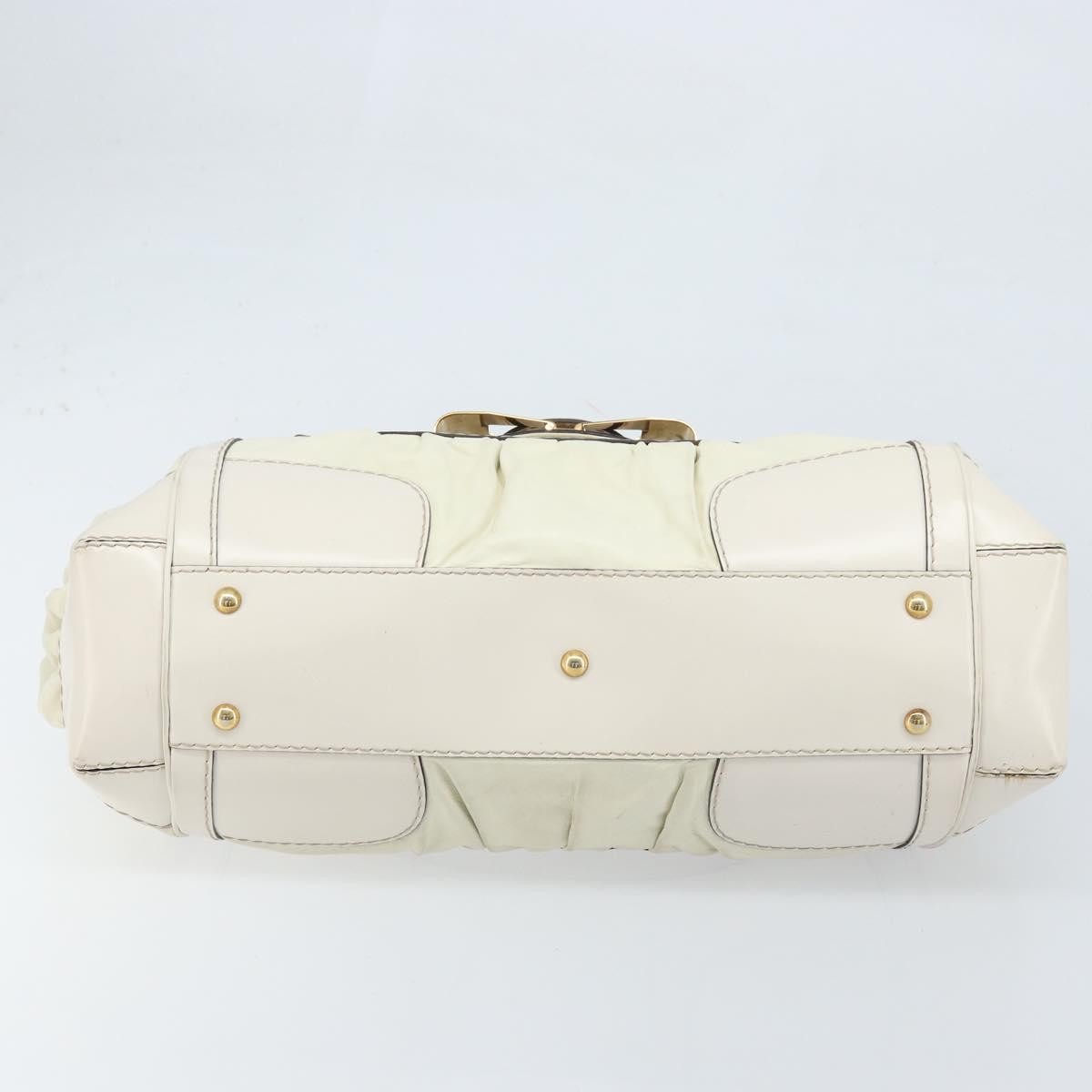 Gucci GUCCI Hand Bag Leather White Gold 189883 Authentic ka2690