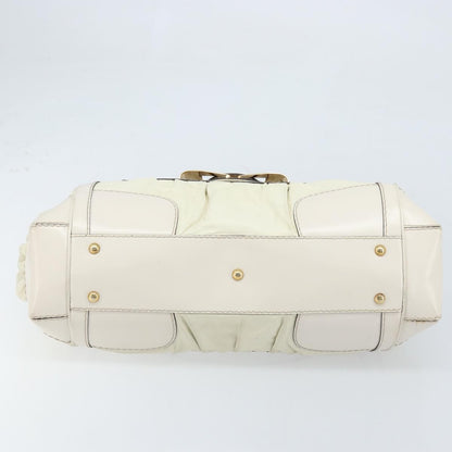 Gucci GUCCI Hand Bag Leather White Gold 189883 Authentic ka2690