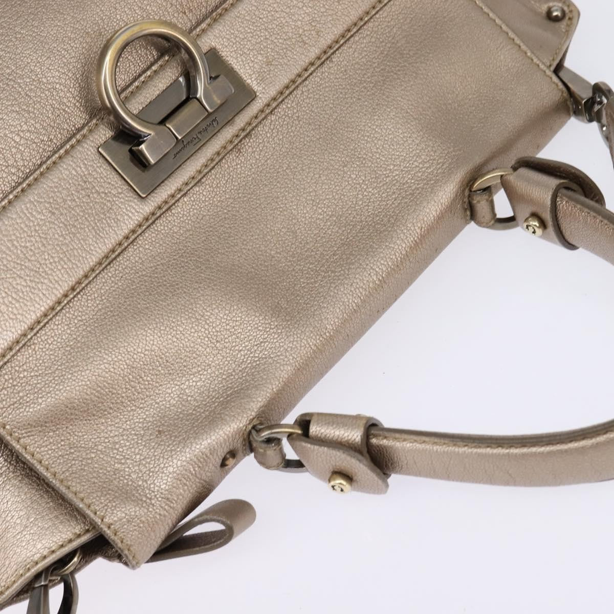 Salvatore Ferragamo Salvatore Ferragamo Gancini Hand Bag Leather 2way Beige Gold Authentic BA5964