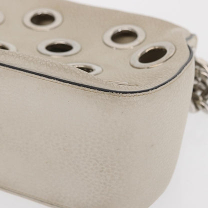 Prada PRADA Grommet Punching Chain Hand Bag Leather Ivory Silver Authentic 165205