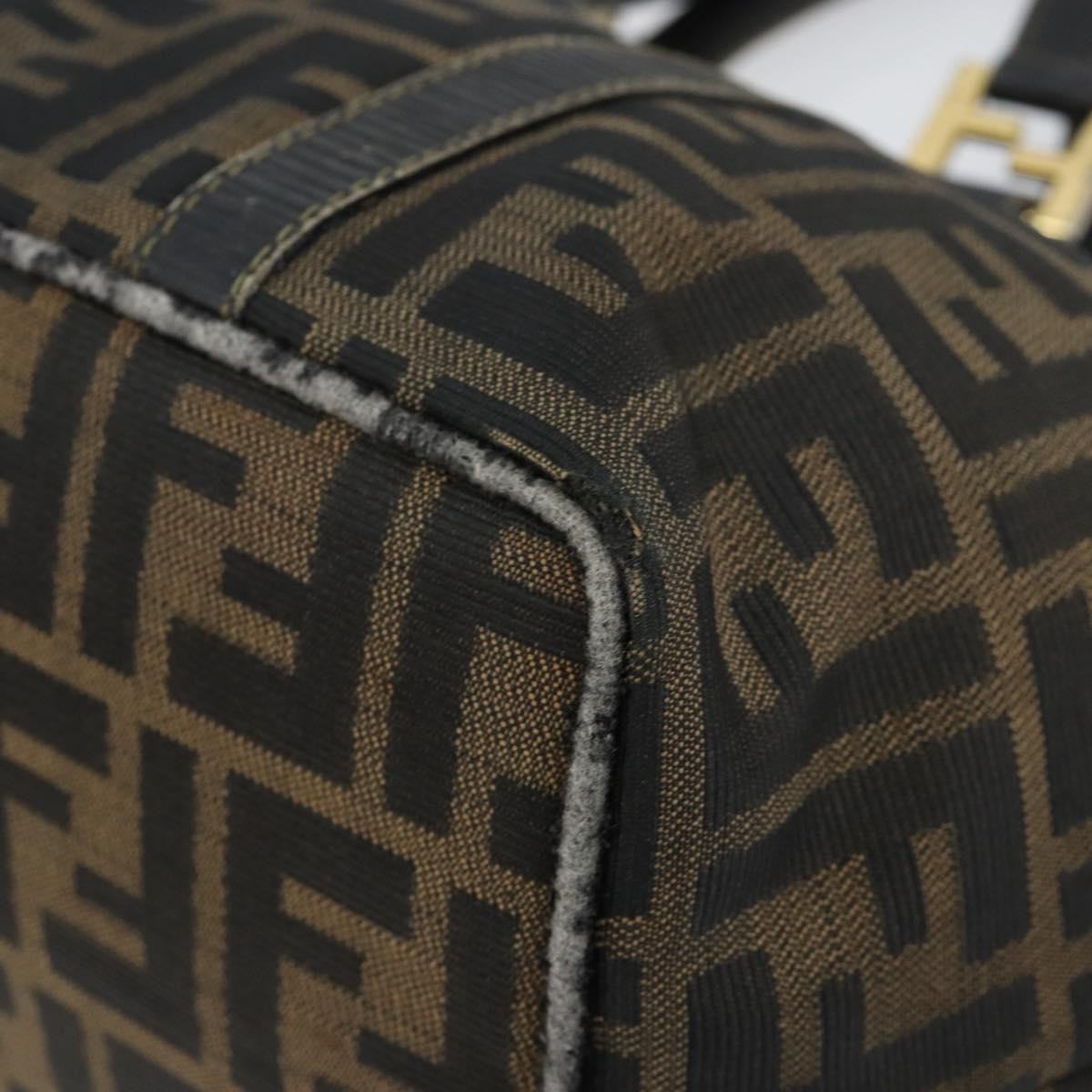 Fendi FENDI Zucca Canvas Hand Bag Brown Black gold Authentic 146809