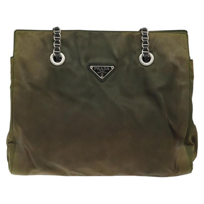 Prada PRADA Chain Shoulder Bag Nylon Khaki Silver Authentic 120140