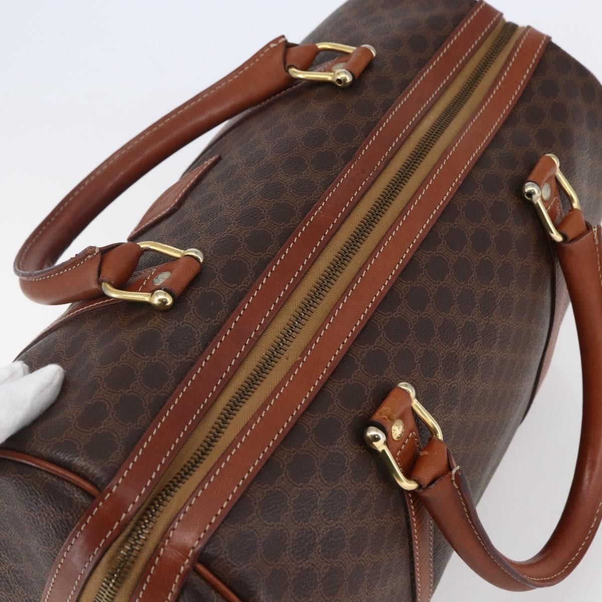 Celine CELINE Macadam Canvas Mini Boston Bag PVC Leather Brown Authentic ki6058