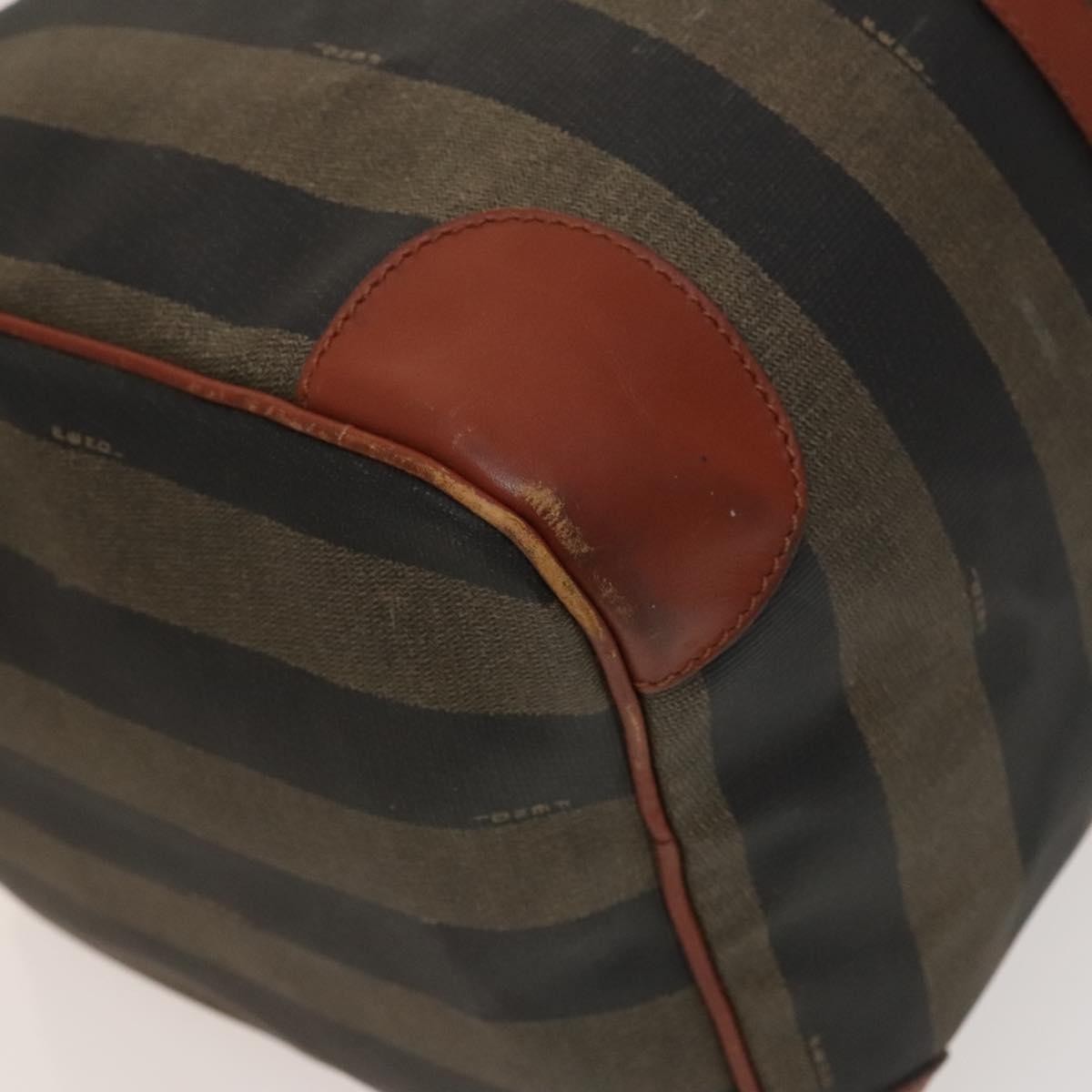 Fendi FENDI Pecan Canvas Boston Bag Black Brown gold Authentic ep10025