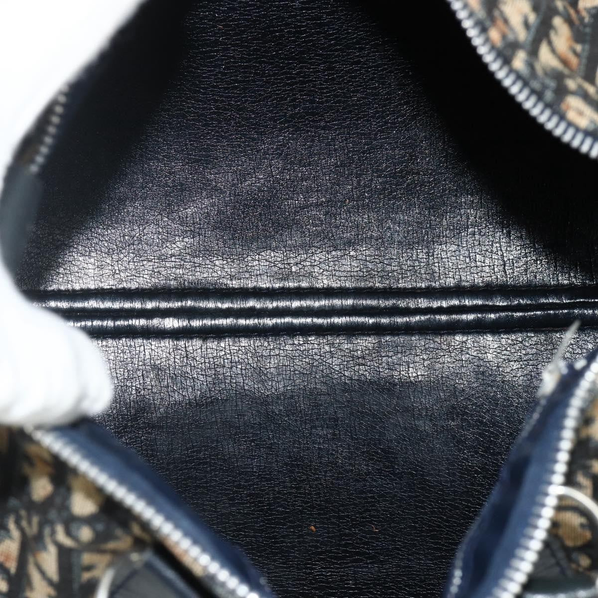Dior Christian Dior Trotter Canvas Boston Bag Navy Silver Authentic 175415